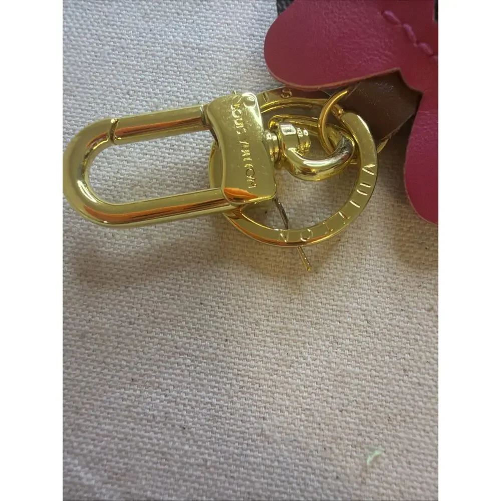 Upcycled Luxury Female Teddy Bear w/Hot Pink Bow Key Ring - Picture 3 of 3